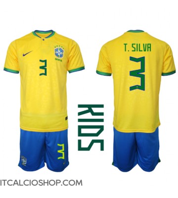 Brasile Thiago Silva #3 Prima Maglia Bambino Mondiali 2022 Manica Corta (+ Pantaloni corti)